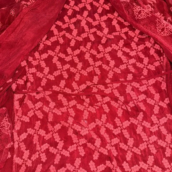 Johnny Was embroidered wrap cardigan jacket Kimono Asymmetrical Top Small Maroon